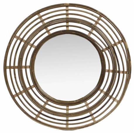 Miroir Tendance en Rotin Grande Glace Décorative Ronde Design 3x54,5x54,5cm