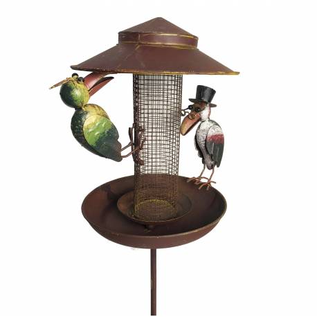 Mangeoire à Oiseaux Abreuvoir Nichoir sur Pic Mobile Corbeaux en Métal 23x30x132cm