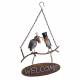 Suspension Écriteau à Suspendre Panneau Welcome Motifs Corbeaux en Métal 11x28x49cm