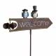 Tuteur de Jardin Panneau Welcome Écriteau Flèche Éolienne Oiseaux en Métal 12x48x122cm