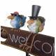 Tuteur de Jardin Panneau Welcome Écriteau Flèche Éolienne Oiseaux en Métal 12x48x122cm