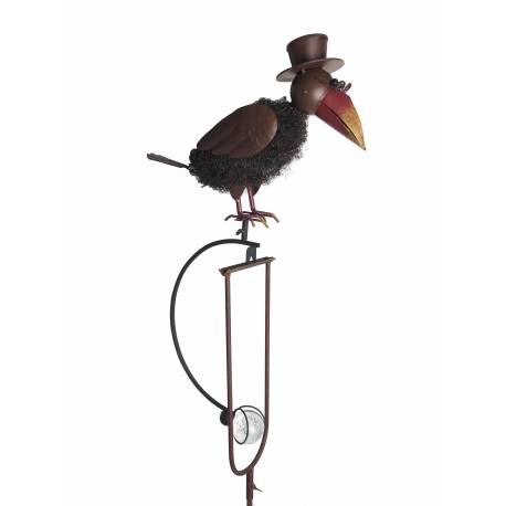 Mobile de Jardin à Balancier à Piquer Tuteur à Plantes Corbeau en Métal 11x38x149cm