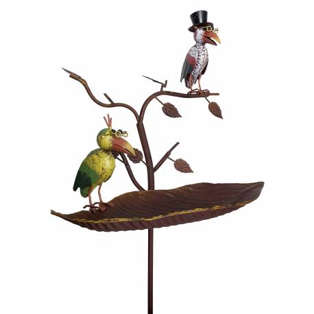 Bain à Oiseaux Abreuvoir Mangeoire Perchoir Bain d'Oiseau à Piquer Corbeaux en Métal 20x41x128cm