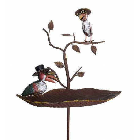 Bain à Oiseaux Abreuvoir Mangeoire Perchoir Bain d'Oiseau à Piquer Corbeaux en Métal 20x41x128cm