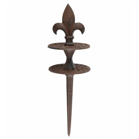 Guide de Tuyau d'Arrosage à Planter en Fonte Patinée Marron Motif Fleur de Lys 9x9x32cm