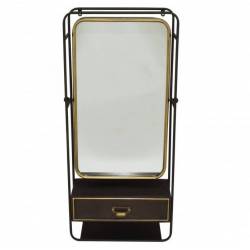 Miroir d'Entrée Athezza Glace Murale avec Tiroir en Métal Laiton et Gris Foncé 18x49,5x100cm