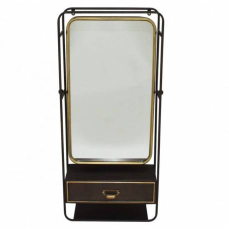 Miroir d'Entrée Athezza Glace Murale avec Tiroir en Métal Laiton et Gris Foncé 18x49,5x100cm