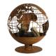 Véritable Braséro Sphérique sur Pied Brasier Rond Motifs Mappemonde à Poser Extérieur en Fer Ancien Rouille 58x58x66cm