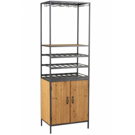 Armoire Pour Bouteilles et Verres à Vin J-Line Vinothèque en Métal et Bois Naturel 40x60x180cm