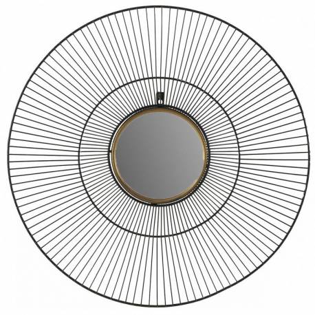 Miroir Rayon Métal Athezza Glace Ronde Murale Noir et Doré 9x58x58cm