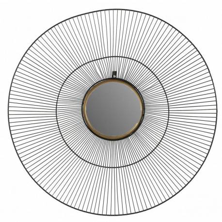 Grand Miroir Rayon Métal Athezza Glace Ronde Murale Noir et Doré 11x75x75cm