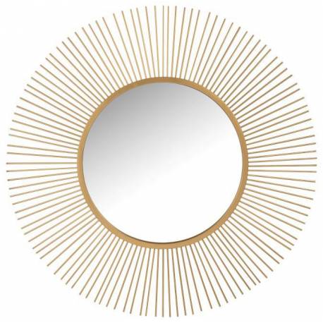 Miroir Barres Rond J-Line Glace Murale Effet Soleil en Métal Doré 6,5x110x110cm