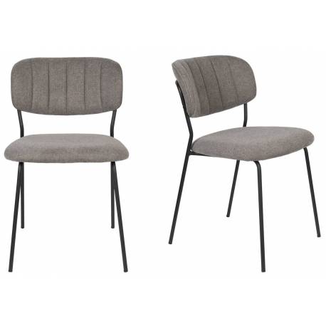 Lot de 2 Chaises Jolien Woody Assise de Table en Acier Noir et Tissu Gris 49x56,5x79cm