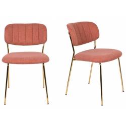 Lot de 2 Chaises Jolien Woody Assise de Table en Acier Couleur Or et Tissu Rose 49x56,5x79cm