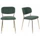 Lot de 2 Chaises Jolien Woody Siège de Table en Acier Couleur Or et Tissu Vert Foncé 49x56,5x79cm