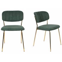 Lot de 2 Chaises Jolien Woody Siège de Table en Acier Couleur Or et Tissu Vert Foncé 49x56,5x79cm