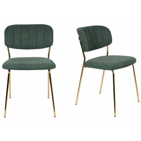 Lot de 2 Chaises Jolien Woody Siège de Table en Acier Couleur Or et Tissu Vert Foncé 49x56,5x79cm