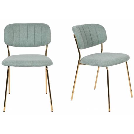 Lot de 2 Chaises Jolien Woody Siège de Table en Acier Couleur Or et Tissu Vert Clair 49x56,5x79cm