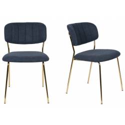 Lot de 2 Chaises Jolien Woody Siège de Table en Acier Couleur Or et Tissu Bleu Foncé 49x56,5x79cm
