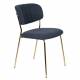 Lot de 2 Chaises Jolien Woody Siège de Table en Acier Couleur Or et Tissu Bleu Foncé 49x56,5x79cm