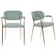 Lot de 2 Fauteuils de Table Jolien Marque Woody Chaises Sièges Assises de Séjour en Acier Or et Tissu Vert Clair 57x60,5x79cm