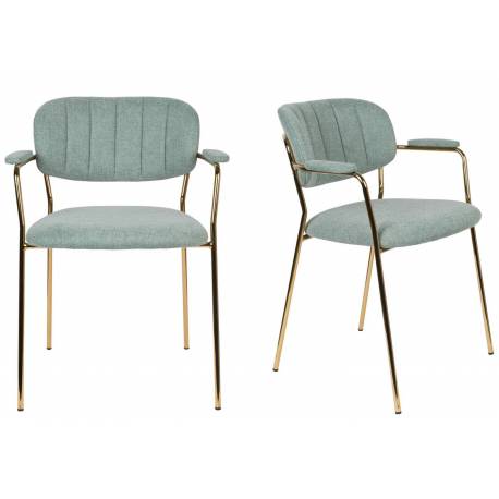Lot de 2 Fauteuils de Table Jolien Marque Woody Chaises Sièges Assises de Séjour en Acier Or et Tissu Vert Clair 57x60,5x79cm