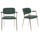 Lot de 2 Fauteuils de Table Jolien Marque Woody Chaises Sièges Assises de Séjour en Acier Or et Tissu Vert Foncé 57x60,5x79cm