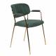 Lot de 2 Fauteuils de Table Jolien Marque Woody Chaises Sièges Assises de Séjour en Acier Or et Tissu Vert Foncé 57x60,5x79cm