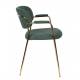 Lot de 2 Fauteuils de Table Jolien Marque Woody Chaises Sièges Assises de Séjour en Acier Or et Tissu Vert Foncé 57x60,5x79cm