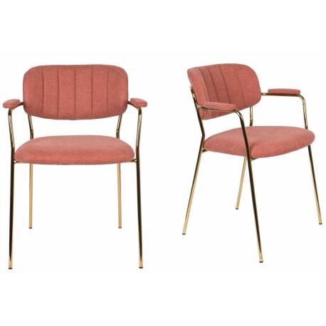 Lot de 2 Fauteuils de Table Jolien Marque Woody Chaises Sièges Assises de Séjour en Acier Or et Tissu Rose 57x60,5x79cm