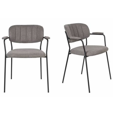Lot de 2 Fauteuils de Table Jolien Marque Woody Chaises Sièges Assises de Séjour en Acier Noir et Tissu Gris 57x60,5x79cm