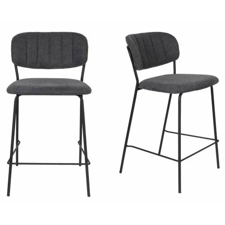 Tabouret de Comptoir Jolien Marque Woody Chaise de Bar Siège Haut en Acier Noir et Tissu Gris Foncé 48x54x89cm