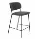 Tabouret de Comptoir Jolien Marque Woody Chaise de Bar Siège Haut en Acier Noir et Tissu Gris Foncé 48x54x89cm