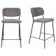 Tabouret de Comptoir Jolien Marque Woody Chaise de Bar Siège Haut en Acier Noir et Tissu Gris 48x54x89cm
