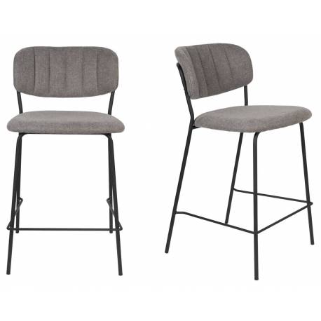 Tabouret de Comptoir Jolien Marque Woody Chaise de Bar Siège Haut en Acier Noir et Tissu Gris 48x54x89cm