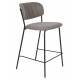 Tabouret de Comptoir Jolien Marque Woody Chaise de Bar Siège Haut en Acier Noir et Tissu Gris 48x54x89cm