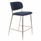 Tabouret de Comptoir Jolien Marque Woody Chaise de Bar Siège Haut en Acier Or et Tissu Bleu Foncé 48x54x89cm