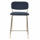 Tabouret de Comptoir Jolien Marque Woody Chaise de Bar Siège Haut en Acier Or et Tissu Bleu Foncé 48x54x89cm