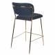 Tabouret de Comptoir Jolien Marque Woody Chaise de Bar Siège Haut en Acier Or et Tissu Bleu Foncé 48x54x89cm
