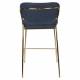 Tabouret de Comptoir Jolien Marque Woody Chaise de Bar Siège Haut en Acier Or et Tissu Bleu Foncé 48x54x89cm