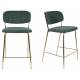 Tabouret de Comptoir Jolien Marque Woody Chaise de Bar Siège Haut en Acier Or et Tissu Vert Foncé 48x54x89cm