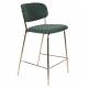 Tabouret de Comptoir Jolien Marque Woody Chaise de Bar Siège Haut en Acier Or et Tissu Vert Foncé 48x54x89cm