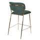 Tabouret de Comptoir Jolien Marque Woody Chaise de Bar Siège Haut en Acier Or et Tissu Vert Foncé 48x54x89cm