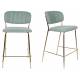 Tabouret de Comptoir Jolien Marque Woody Chaise de Bar Siège Haut en Acier Or et Tissu Vert Clair 48x54x89cm