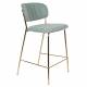 Tabouret de Comptoir Jolien Marque Woody Chaise de Bar Siège Haut en Acier Or et Tissu Vert Clair 48x54x89cm