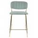 Tabouret de Comptoir Jolien Marque Woody Chaise de Bar Siège Haut en Acier Or et Tissu Vert Clair 48x54x89cm