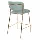 Tabouret de Comptoir Jolien Marque Woody Chaise de Bar Siège Haut en Acier Or et Tissu Vert Clair 48x54x89cm