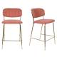 Tabouret de Comptoir Jolien Marque Woody Chaise de Bar Siège Haut en Acier Or et Tissu Rose 48x54x89cm