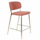 Tabouret de Comptoir Jolien Marque Woody Chaise de Bar Siège Haut en Acier Or et Tissu Rose 48x54x89cm