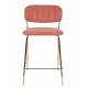 Tabouret de Comptoir Jolien Marque Woody Chaise de Bar Siège Haut en Acier Or et Tissu Rose 48x54x89cm
